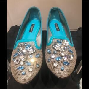 Dolce & Gabbana taupe mesh flat w/ Swarovski cry